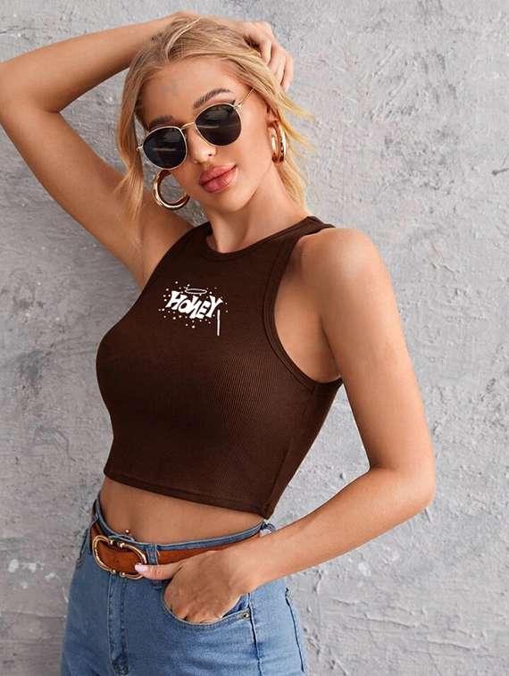 women printed sleeveless crop top 