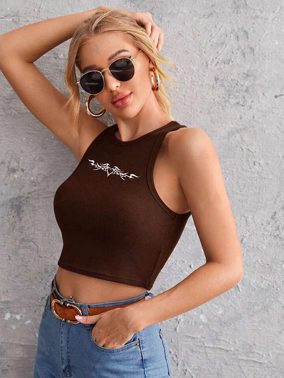 women printed sleeveless crop top - 21738055 - Standard Image - 1