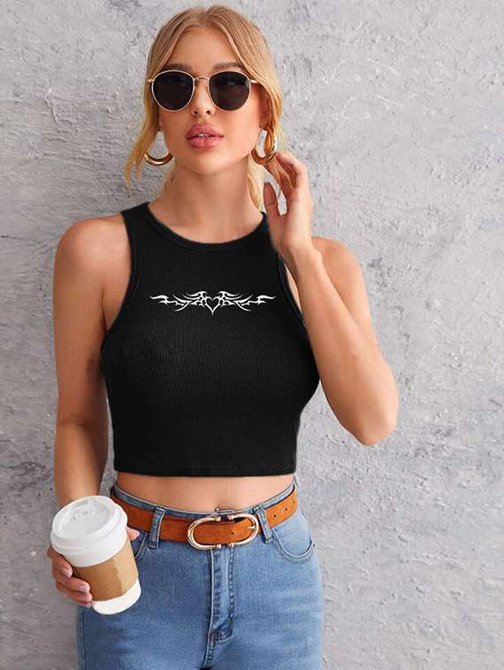 women printed sleeveless crop top 