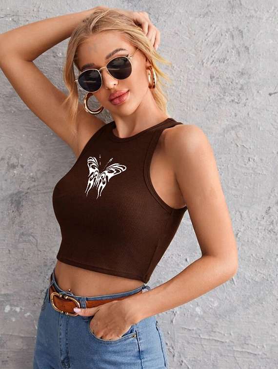 women printed sleeveless crop top  - 21738058 -  Standard Image - 1