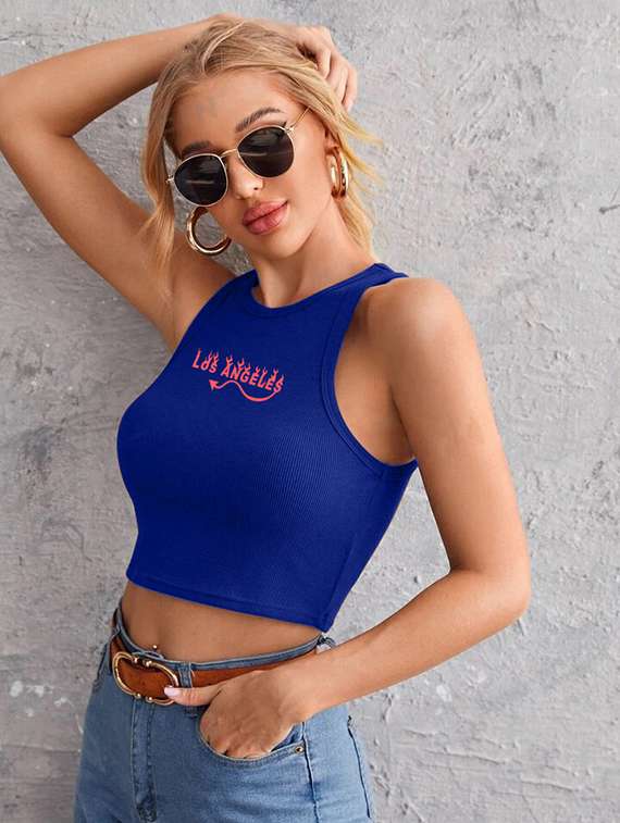 women printed sleeveless crop top 