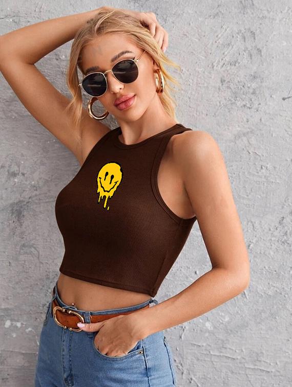 women printed sleeveless crop top - 21738066 - Standard Image - 1