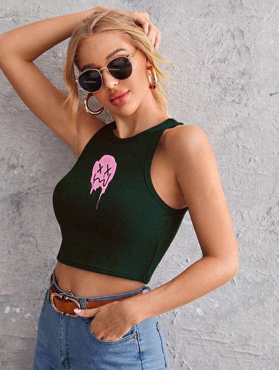 women printed sleeveless crop top  - 21738069 -  Standard Image - 1