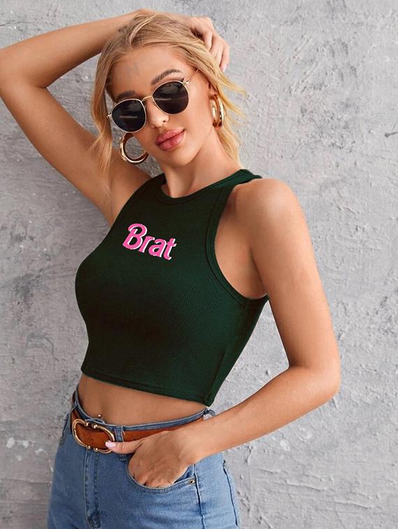 women printed sleeveless crop top - 21738077 - Standard Image - 1