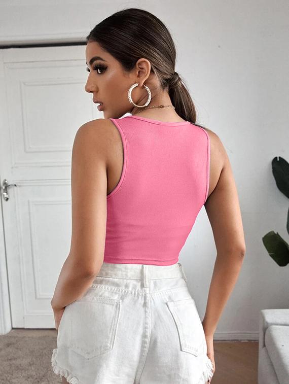 women printed sleeveless crop top - 21738110 - Standard Image - 1