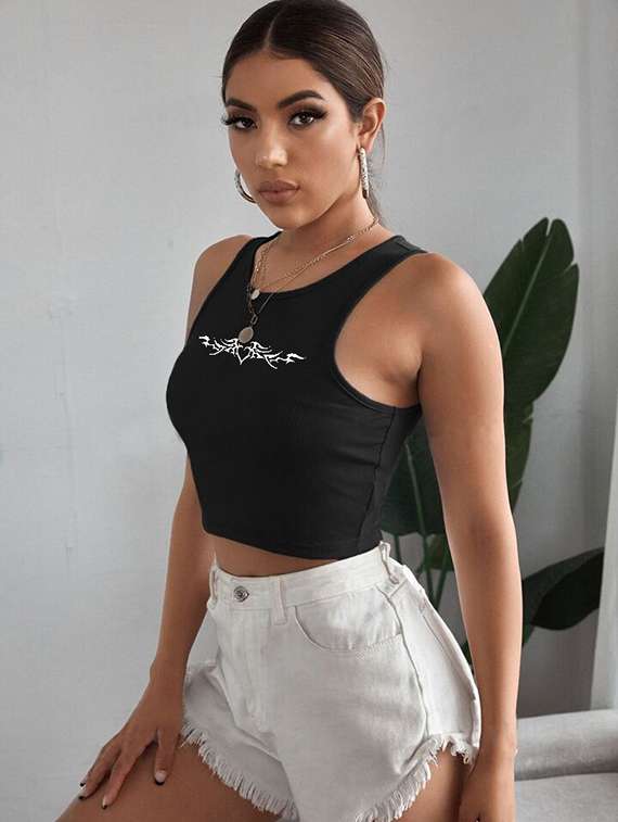 women printed sleeveless crop top  - 21738128 -  Standard Image - 1