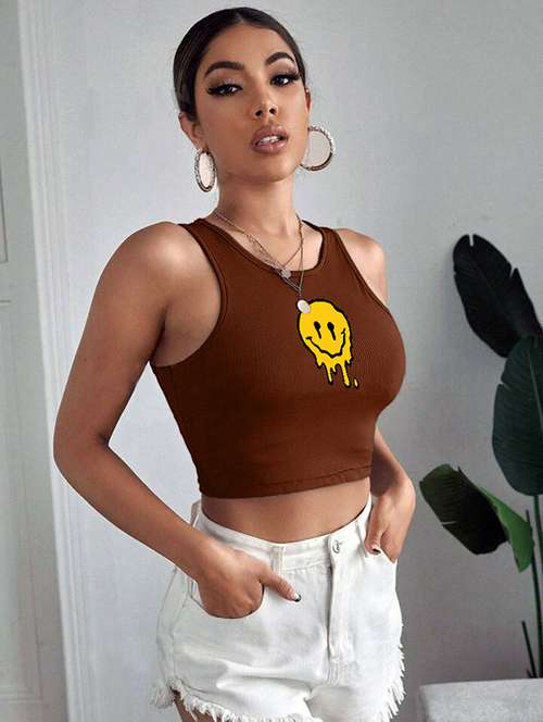 women printed sleeveless crop top - 21738148 - Standard Image - 0