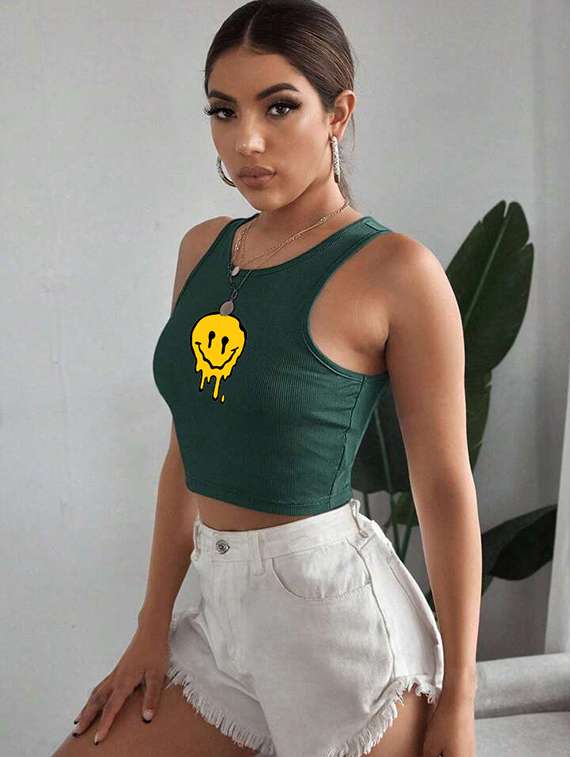 women printed sleeveless crop top  - 21738152 -  Standard Image - 1