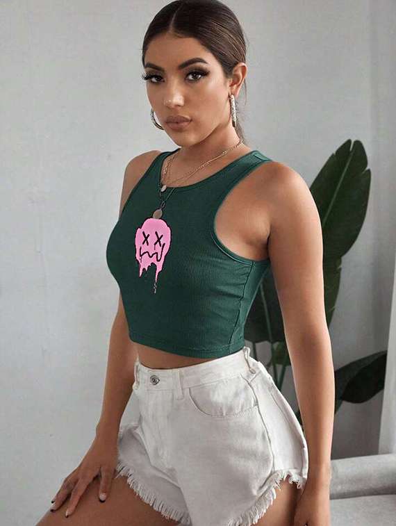 women printed sleeveless crop top  - 21738154 -  Standard Image - 1