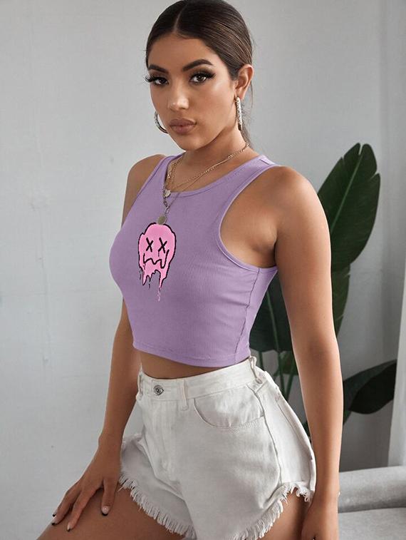 women printed sleeveless crop top - 21738156 - Standard Image - 1