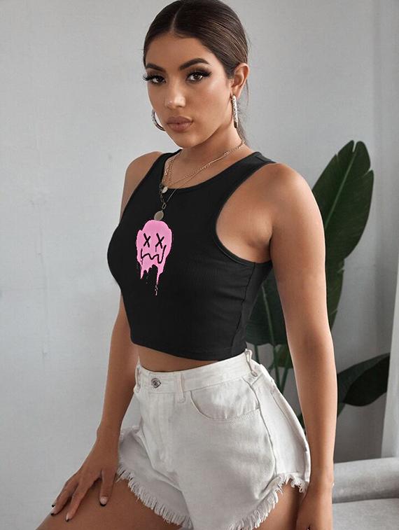women printed sleeveless crop top - 21738157 - Standard Image - 1