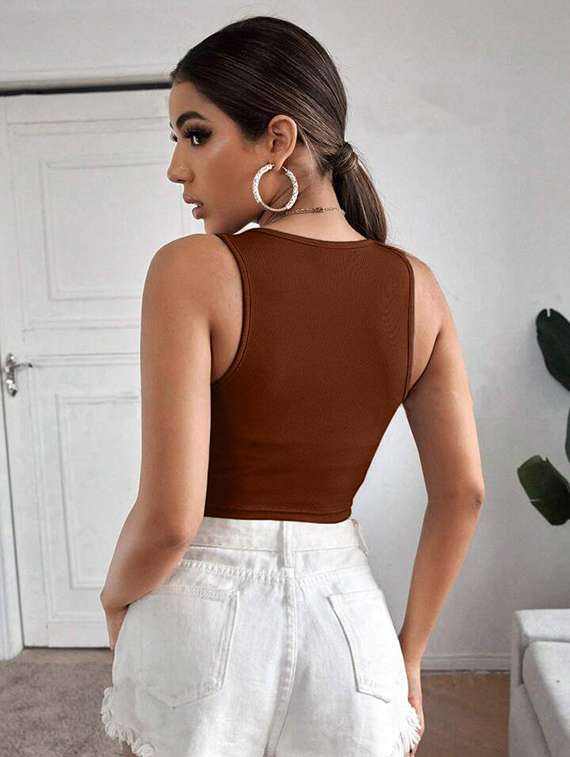 women printed sleeveless crop top - 21738188 - Standard Image - 1