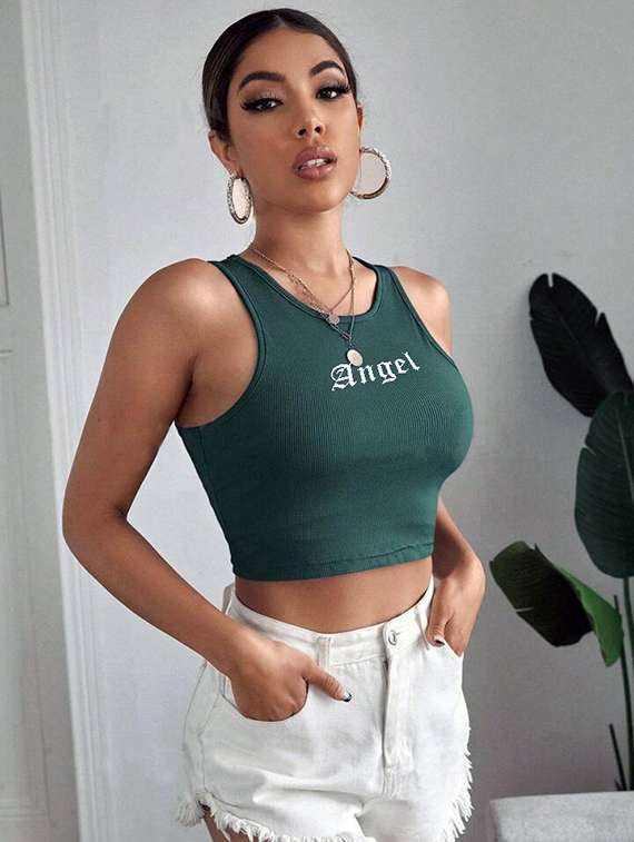 women printed sleeveless crop top 