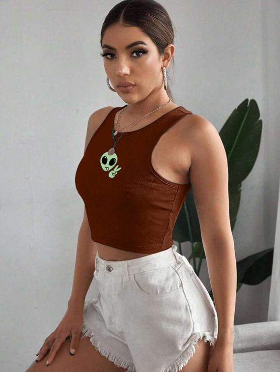 women printed sleeveless crop top - 21738200 - Standard Image - 1