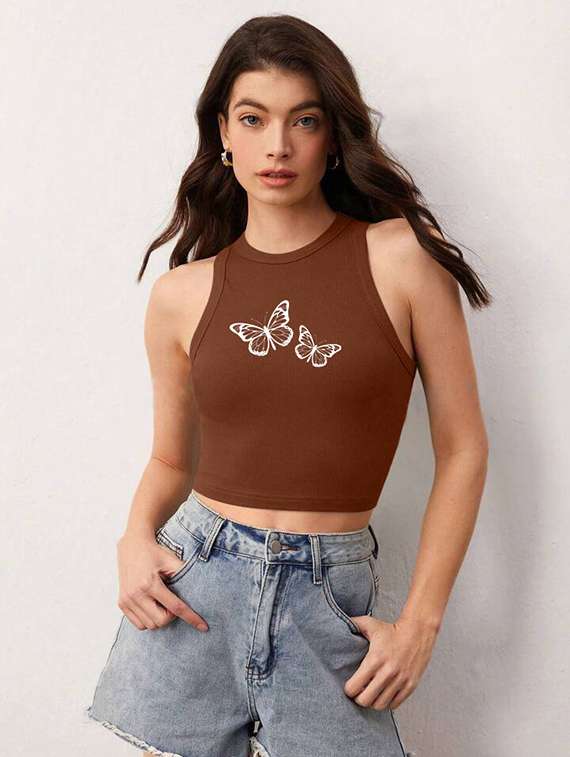 women printed sleeveless crop top  - 21738202 -  Standard Image - 1