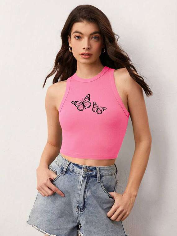 women printed sleeveless crop top  - 21738203 -  Standard Image - 1