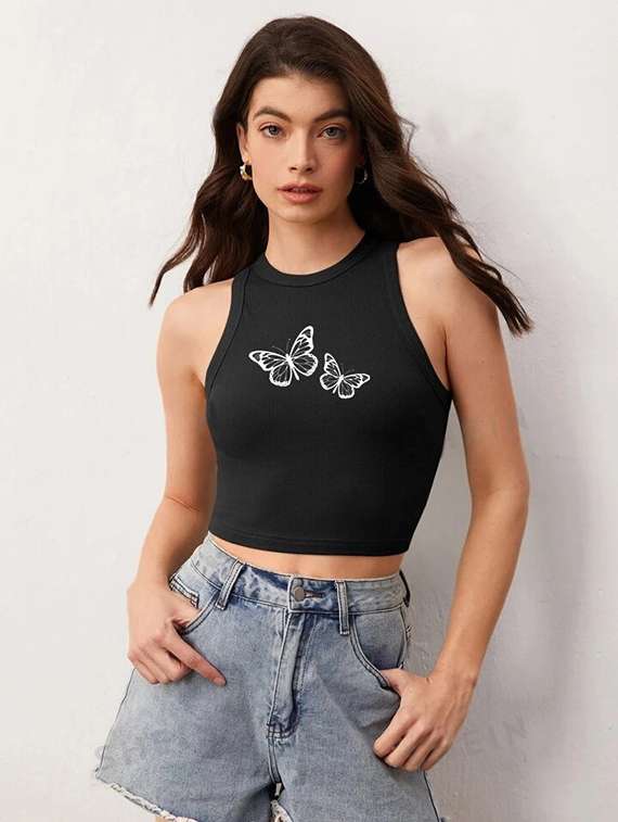 women printed sleeveless crop top  - 21738209 -  Standard Image - 1