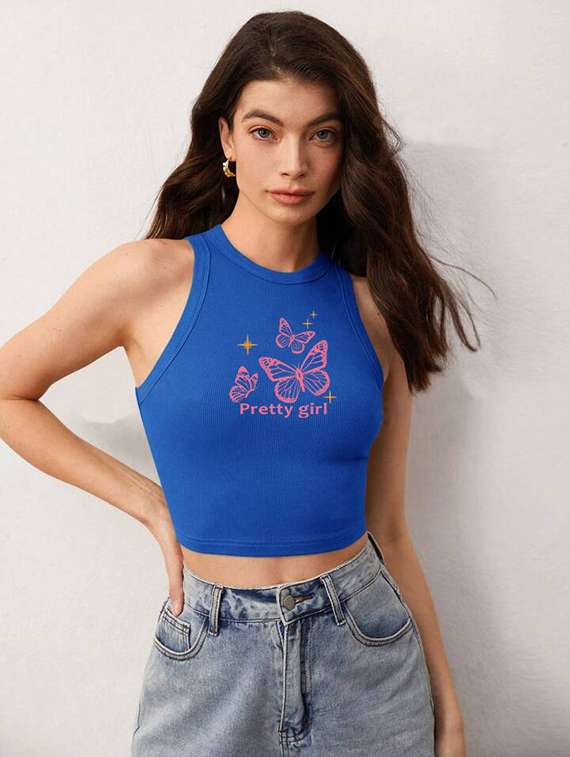 women printed sleeveless crop top  - 21738210 -  Standard Image - 1