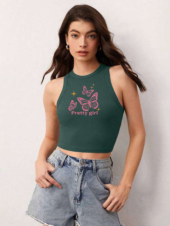 women printed sleeveless crop top  - 21738212 -  Standard Image - 1