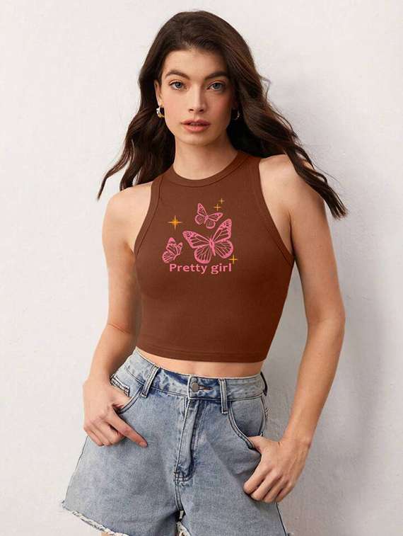 women printed sleeveless crop top  - 21738213 -  Standard Image - 1