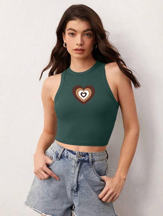 women printed sleeveless crop top - 21738226 - Standard Image - 1