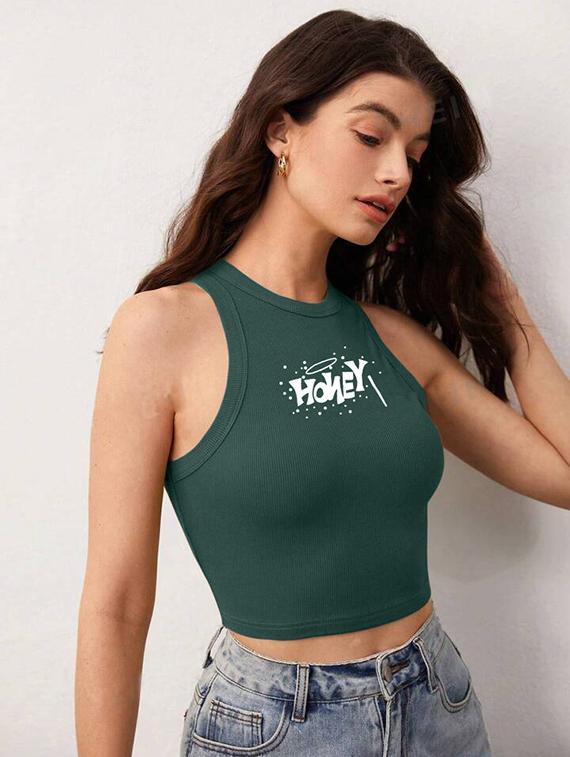 women printed sleeveless crop top - 21738238 - Standard Image - 1