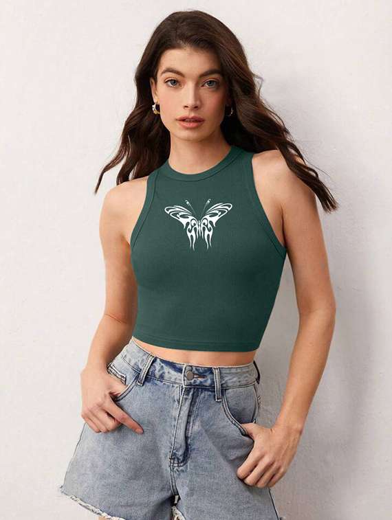 women printed sleeveless crop top  - 21738247 -  Standard Image - 1