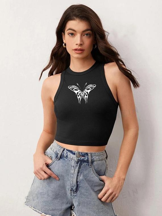 women printed sleeveless crop top  - 21738250 -  Standard Image - 1