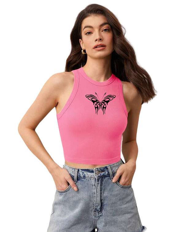 women printed sleeveless crop top 