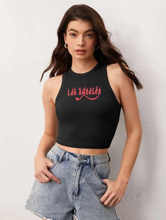 women printed sleeveless crop top  - 21738257 -  Standard Image - 1