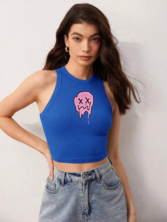 women printed sleeveless crop top - 21738269 - Standard Image - 1