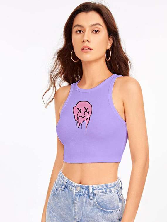 women printed sleeveless crop top  - 21738270 -  Standard Image - 1