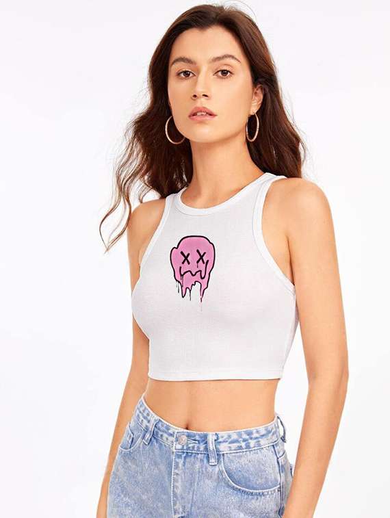 women printed sleeveless crop top  - 21738271 -  Standard Image - 1