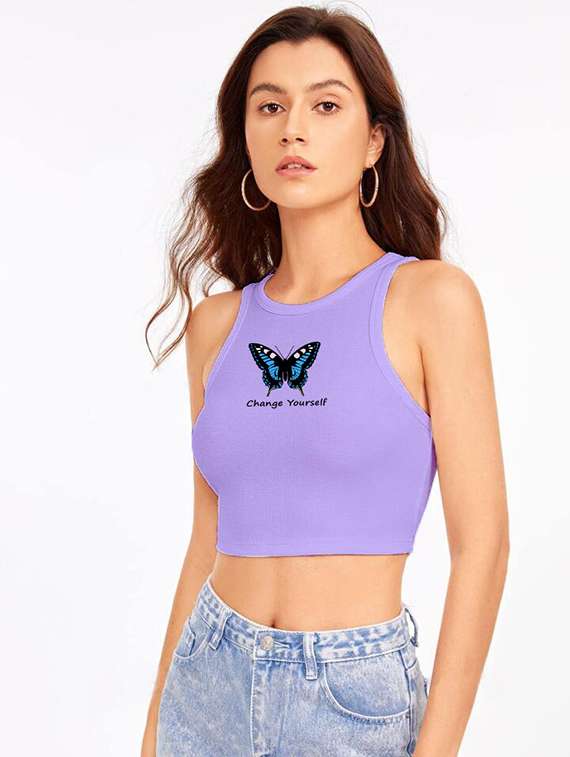women printed sleeveless crop top  - 21738277 -  Standard Image - 1
