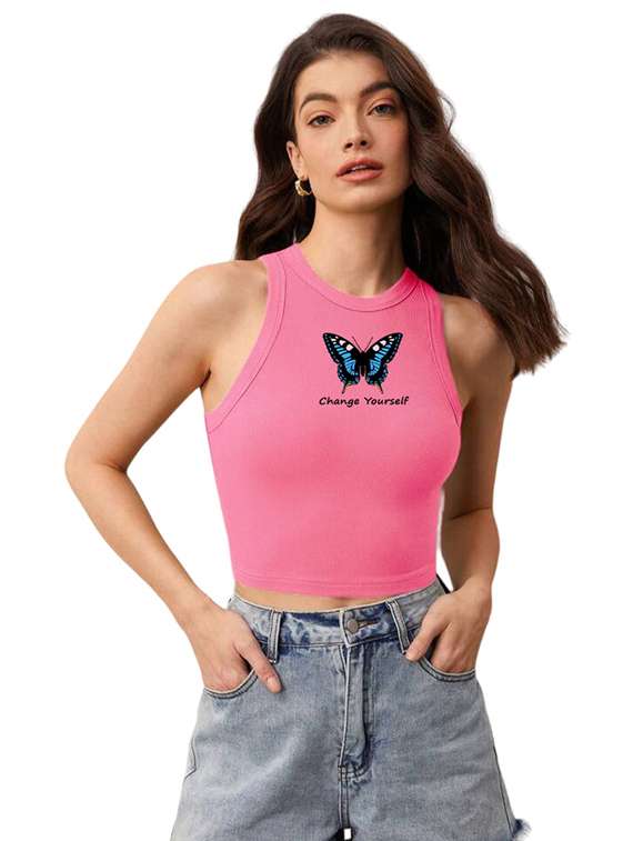 women printed sleeveless crop top 