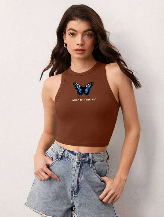 women printed sleeveless crop top  - 21738282 -  Standard Image - 1