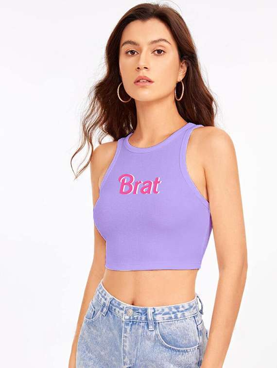 women printed sleeveless crop top - 21738289 - Standard Image - 1