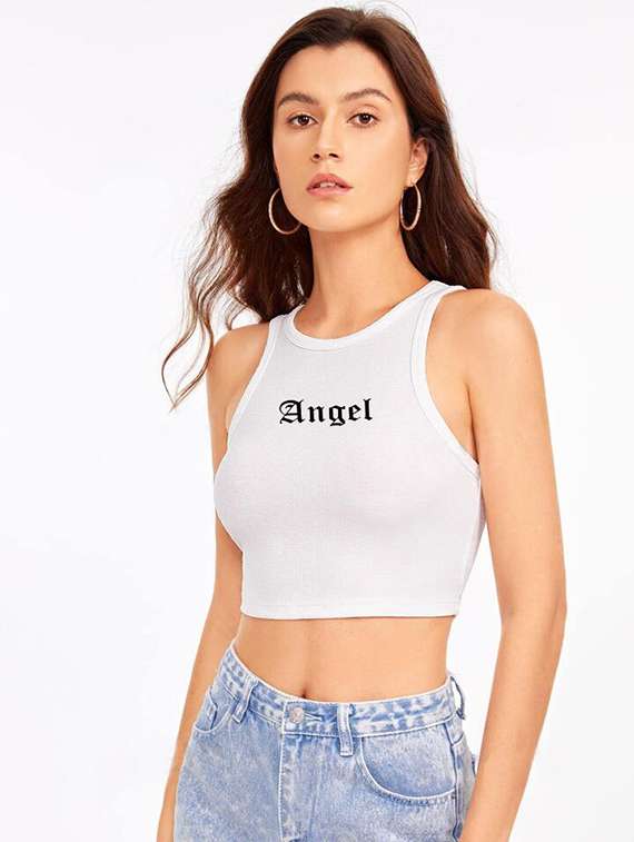 women printed sleeveless crop top  - 21738314 -  Standard Image - 1