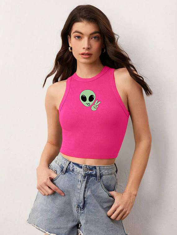 women printed sleeveless crop top - 21738316 - Standard Image - 1