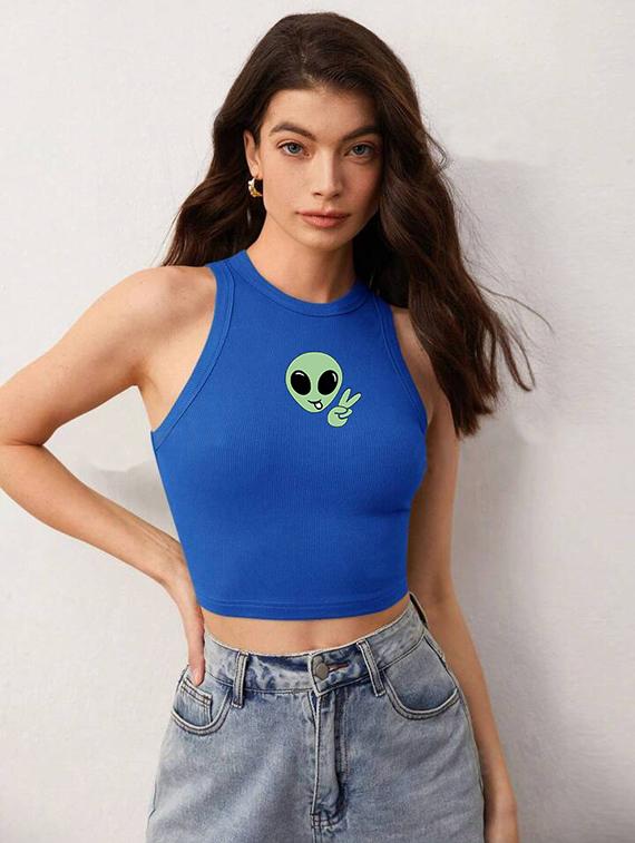 women printed sleeveless crop top - 21738318 - Standard Image - 1