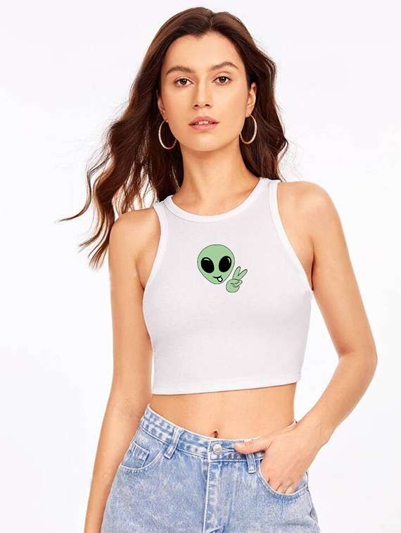 women printed sleeveless crop top 