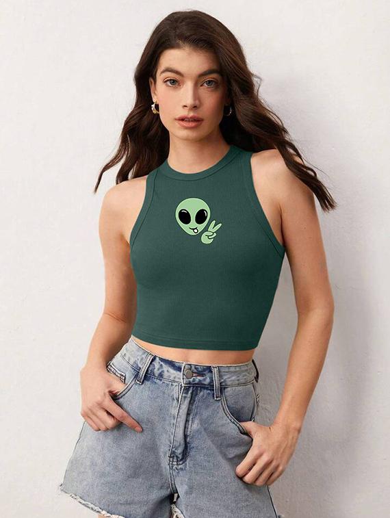 women printed sleeveless crop top - 21738321 - Standard Image - 1