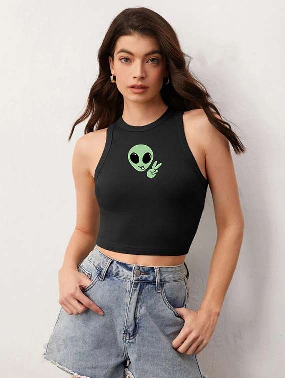 women printed sleeveless crop top  - 21738322 -  Standard Image - 1