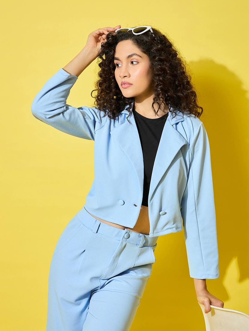 women solid crop formal blazer - 21738373 - Standard Image - 4