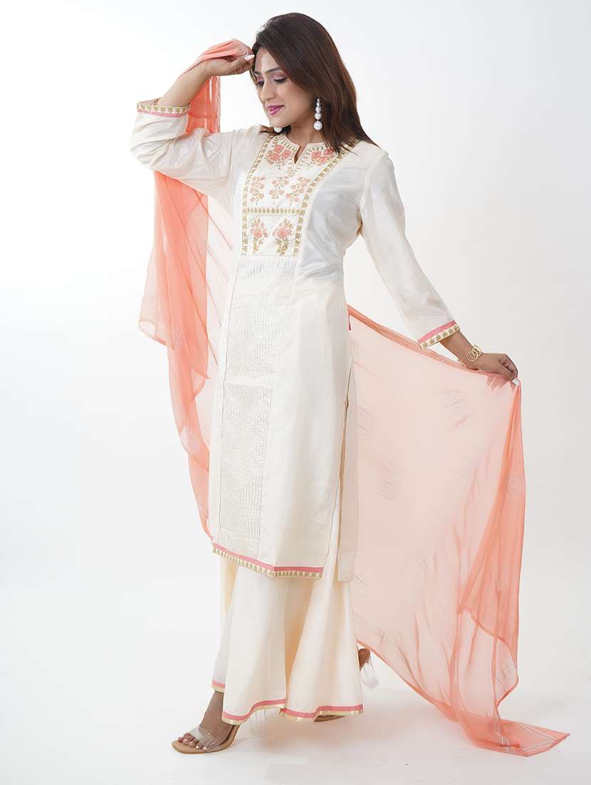 women embroidered kurta palazzo set with dupatta - 21738427 -  Standard Image - 1