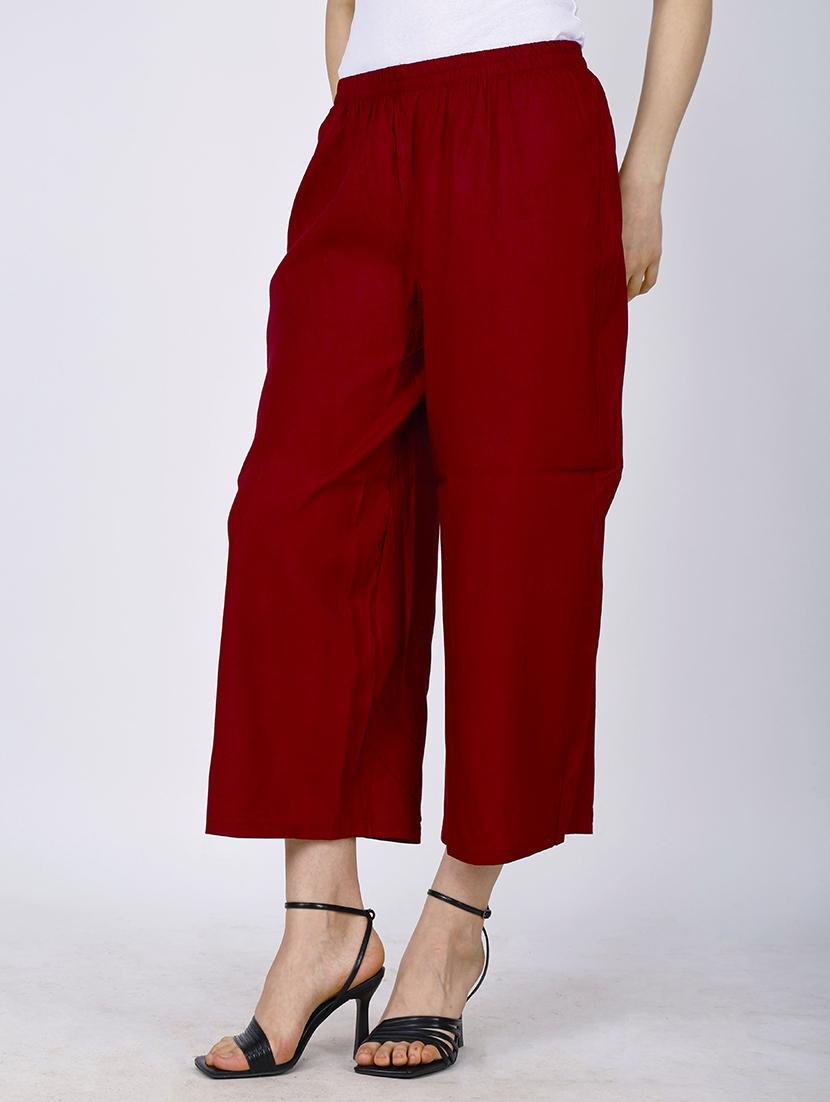 women maroon solid straight palazzo - 21738432 - Standard Image - 1