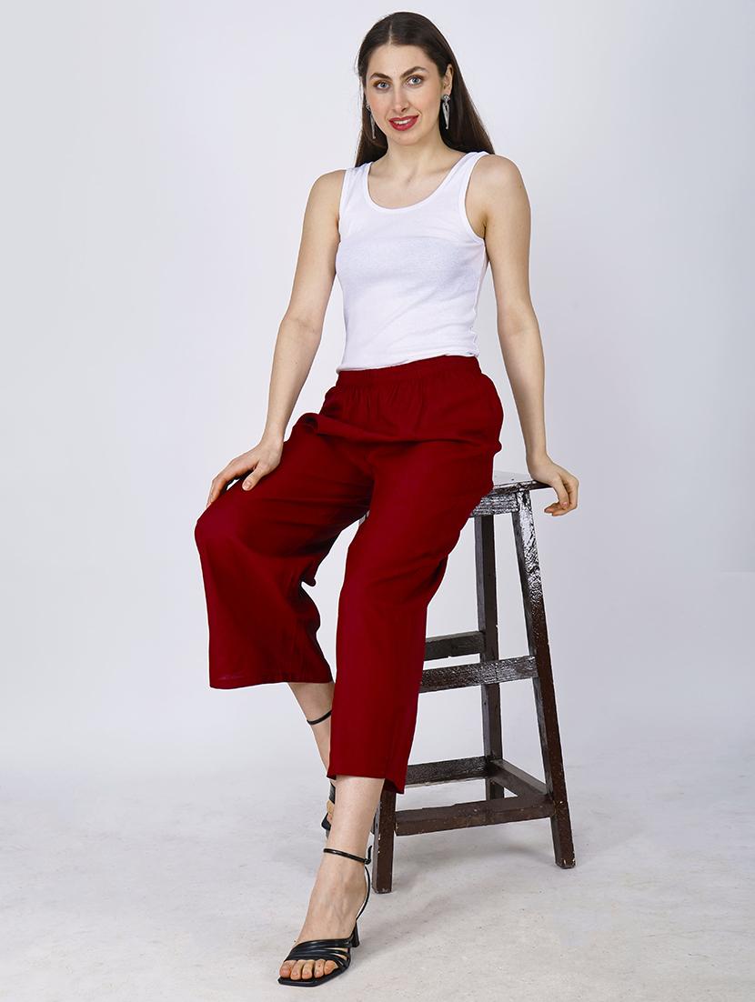 women maroon solid straight palazzo - 21738432 - Standard Image - 4