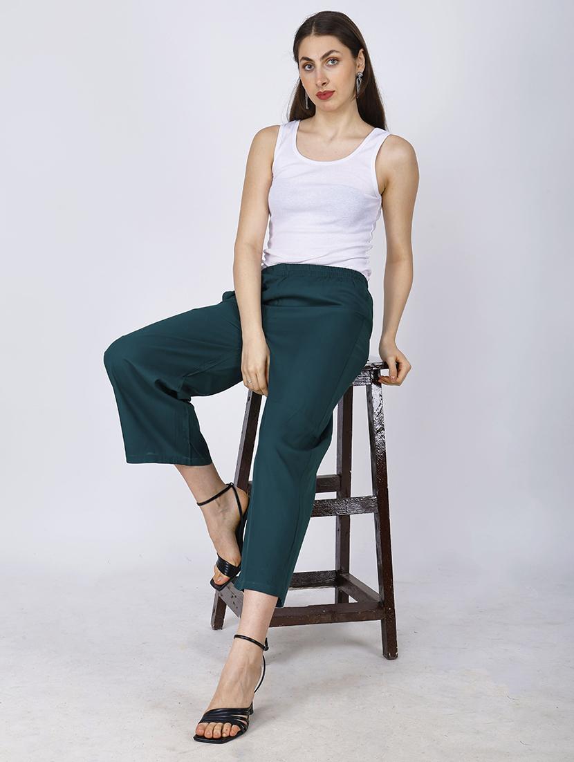women teal solid straight palazzo - 21738433 - Standard Image - 4