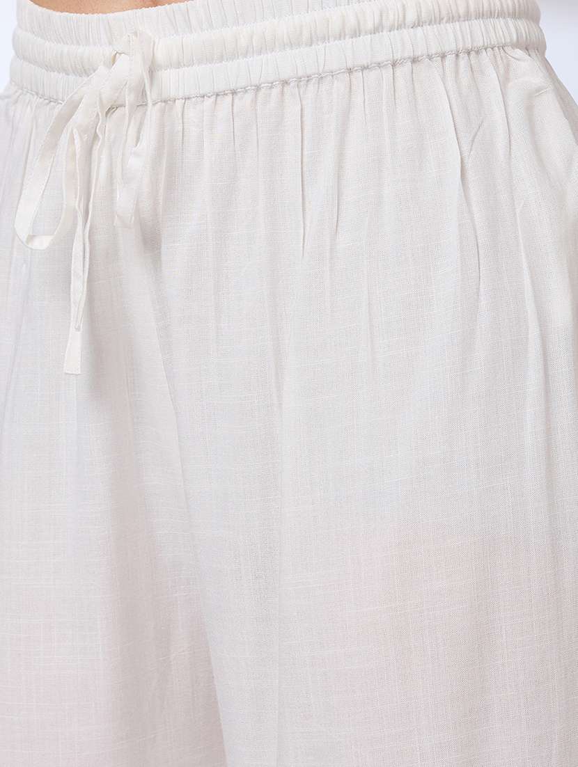 globus women off white floral embroidered yoke straight kurta with pants & tie-dye gotta lace dupatta workwear set - 21738578 -  Standard Image - 4