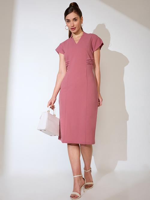 globus women pink v-neck cap sleeves sheath midi workwear dress - 21738601 - Standard Image - 0